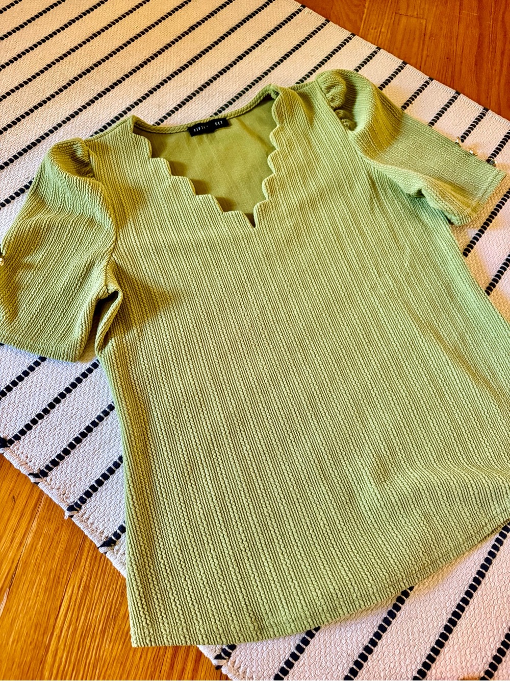 Fifty Street Lime Green Scalloped V-Neck Short Sleeve Knit Top